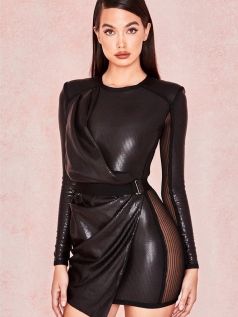 House of CB Black Long-Sleeve Sheer-Panel Top